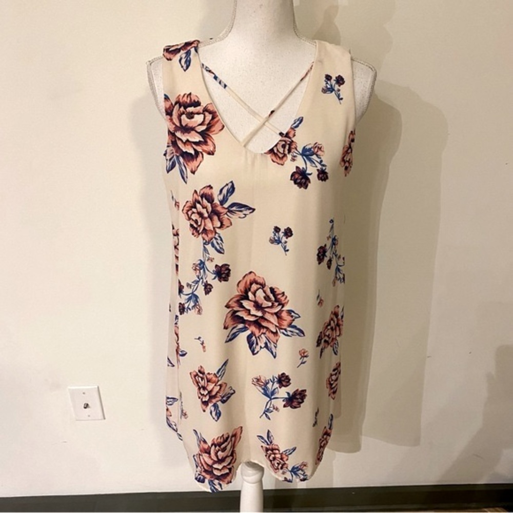 Lily Rose Cream Floral Sleeveless Dress Size Medium - Picture 3 of 8